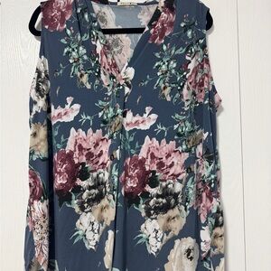 Beacon Floral Sleeveless Blouse - Blue and Pink